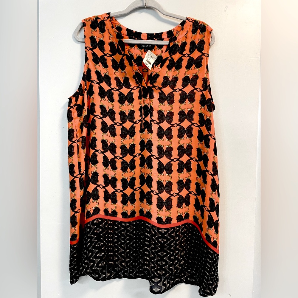 Nic + Zoe, XL coral and navy sheer Midnight sleeveless tunic excellent condition